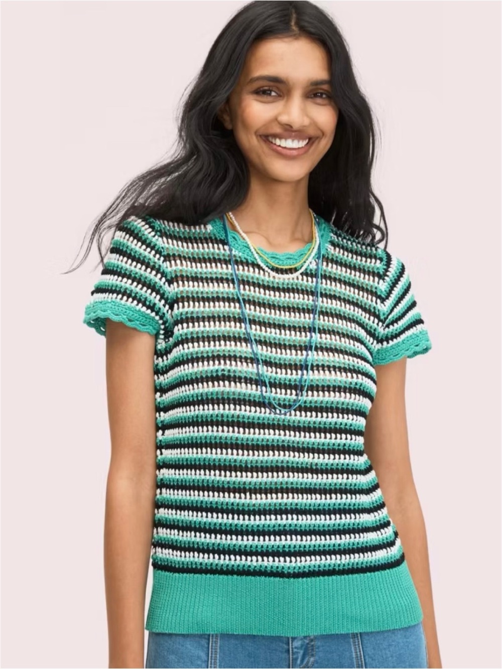 Kate Spade green crewneck crochet knit sweater top (large)